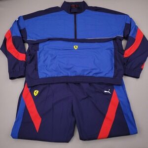 Puma Ferrari Track Suit Mens 2XL Blue Red Full Zip Jacket Pants F1 Racing Set